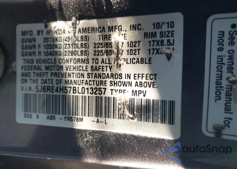 2011 Honda Cr-V Ex from USA, damaged, VIN 5J6RE4H57BL013257